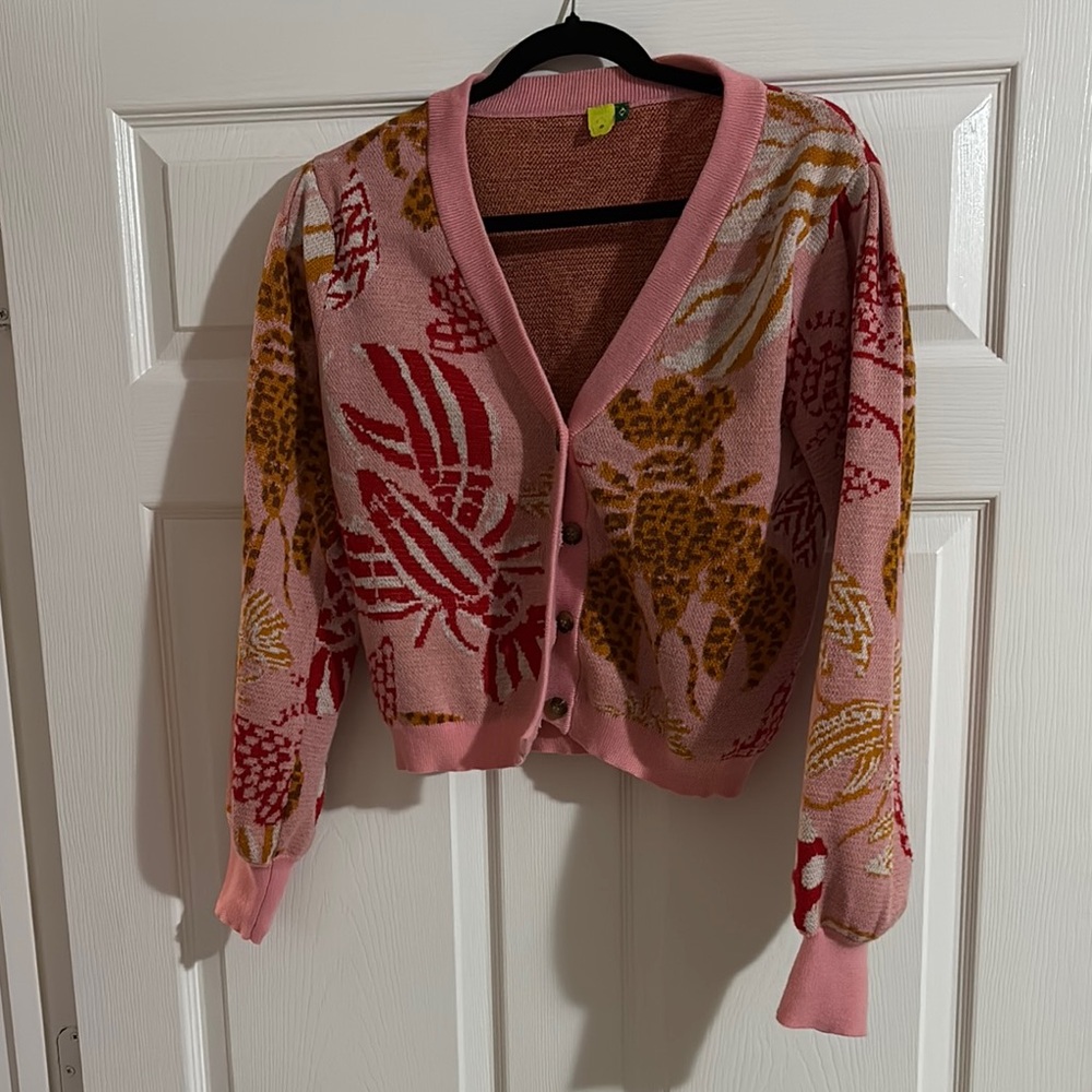 FARM Rio Pink and Red Floral Cardigan Sweater